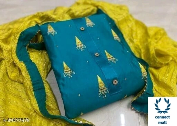 ALISHA Pretty Jam Cotton Fabric Embroidered UnStitched Salwar Suit With Banarasi Silk Fabric Dupatta - Blue